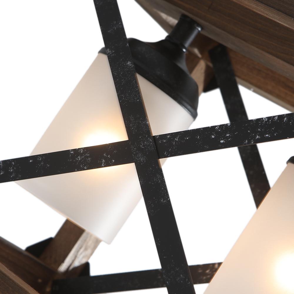 4-Light Farmhouse Industrial Wood Metal Rectangle Cage Kitchen Island Pendant Light