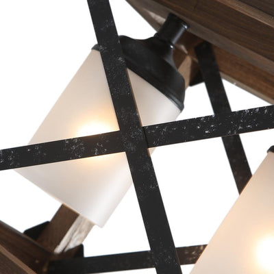 4-Light Farmhouse Industrial Wood Metal Rectangle Cage Kitchen Island Pendant Light