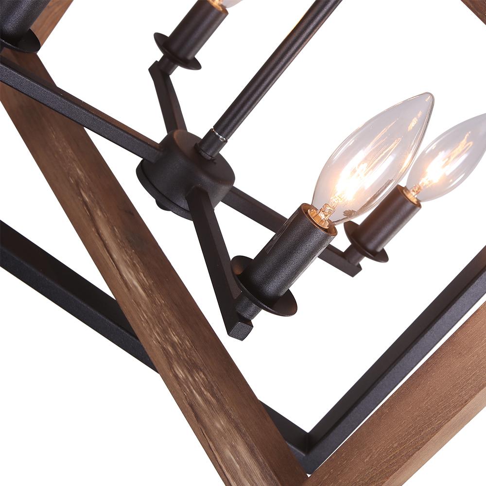 Modern 4-Light Rectangular Geometric Pendant Chandelier: Adjustable Iron & Wood Design