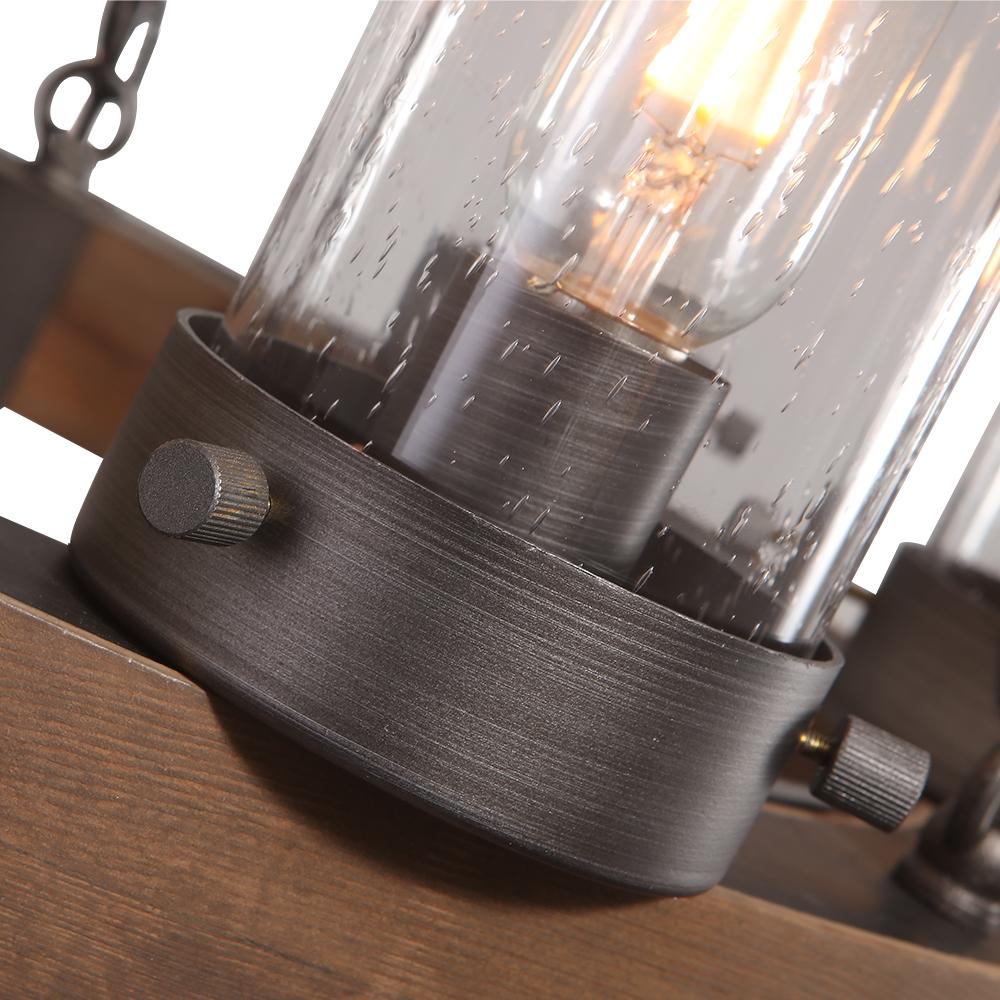 6-Light Rustic Farmhouse Wagon Wheel Chandelier with Wood and Glass