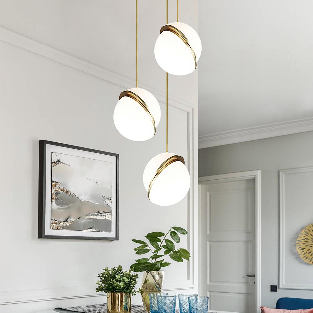 Modern Spliced Glass Sphere Pendant Light, Gold Finish, E26 Base
