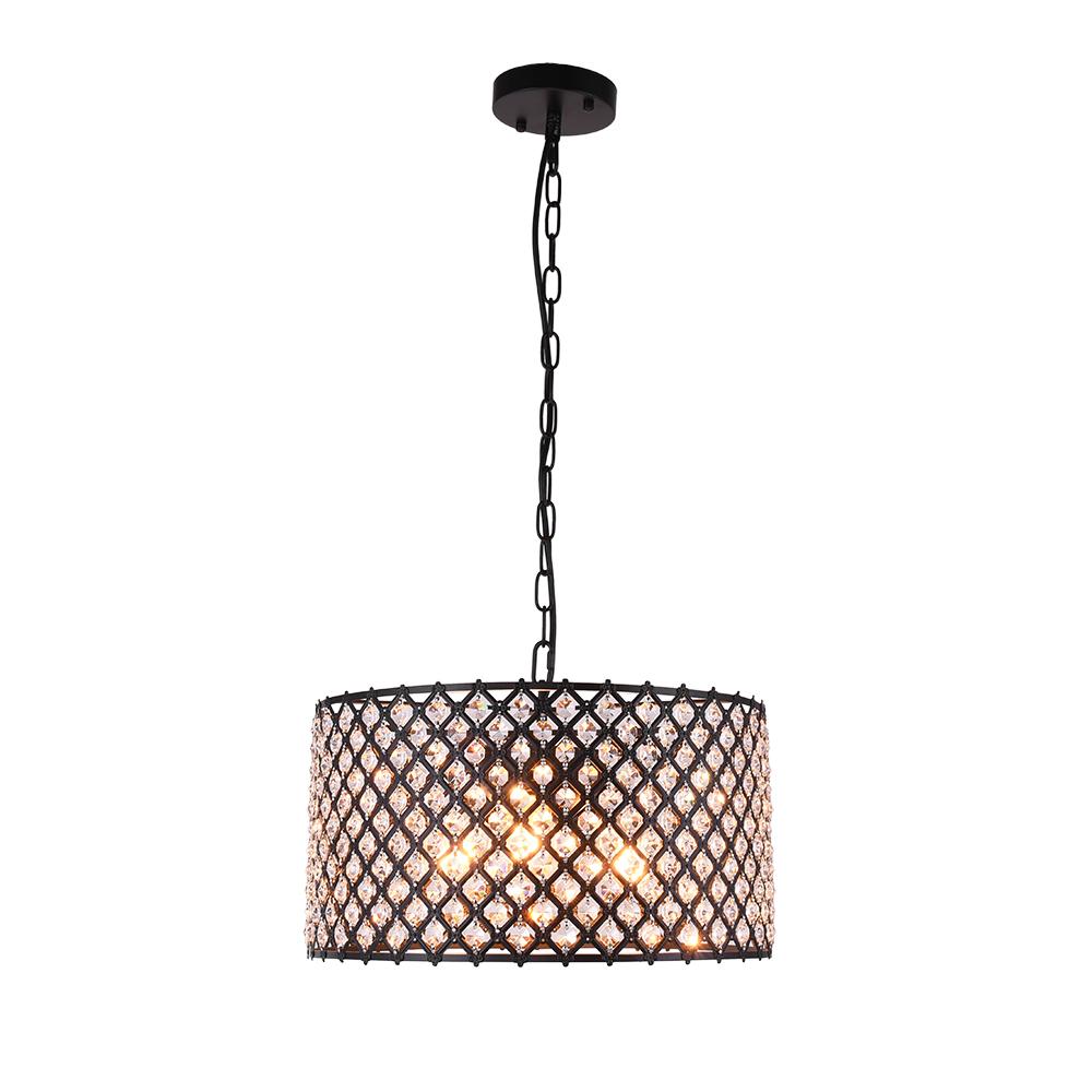 Mid Century 3-Light Drum Pendant Lighting with Crystal Accents, Adjustable Black Finish
