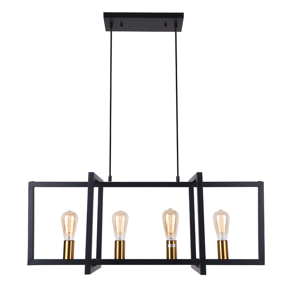 Modern 4-Light Linear Kitchen Island Pendant Light, Black Finish, E26 Sockets