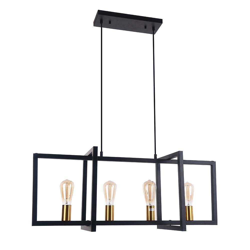 Modern 4-Light Linear Kitchen Island Pendant Light, Black Finish, E26 Sockets