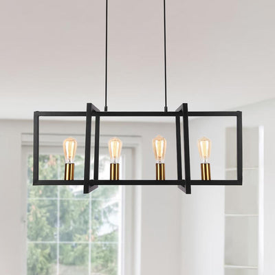 Modern 4-Light Linear Kitchen Island Pendant Light, Black Finish, E26 Sockets