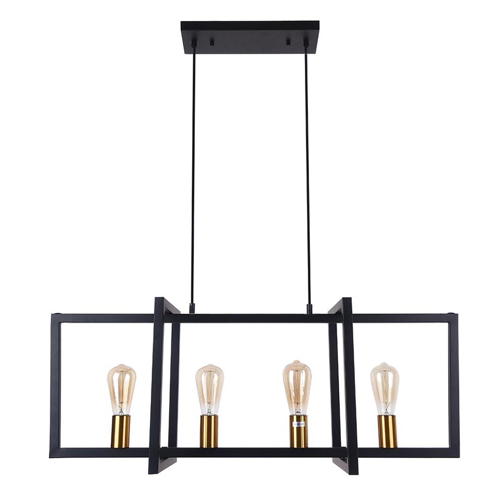 Modern 4-Light Linear Kitchen Island Pendant Light, Black Finish, E26 Sockets