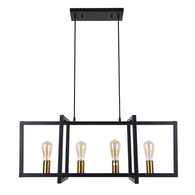 Modern 4-Light Linear Kitchen Island Pendant Light, Black Finish, E26 Sockets