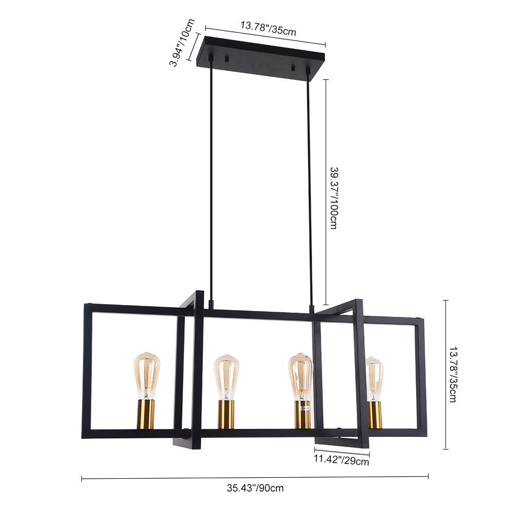 Modern 4-Light Linear Kitchen Island Pendant Light, Black Finish, E26 Sockets