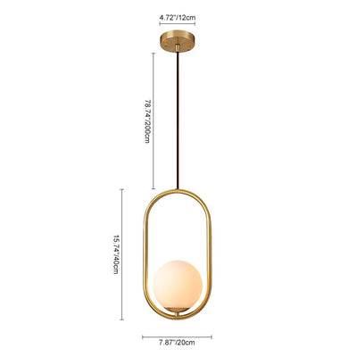 Modern Brass Hanging Globe Pendant Light Fixture, Adjustable Height, Glass Orb Shade
