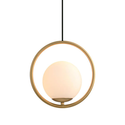 Modern Brass Hanging Globe Pendant Light Fixture, Adjustable Height, Glass Orb Shade
