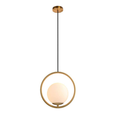 Modern Brass Hanging Globe Pendant Light Fixture, Adjustable Height, Glass Orb Shade