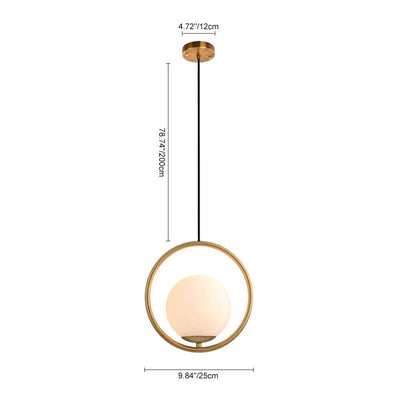 Modern Brass Hanging Globe Pendant Light Fixture, Adjustable Height, Glass Orb Shade