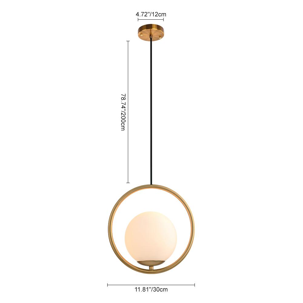 Modern Brass Hanging Globe Pendant Light Fixture, Adjustable Height, Glass Orb Shade