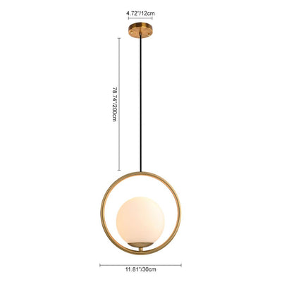 Modern Brass Hanging Globe Pendant Light Fixture, Adjustable Height, Glass Orb Shade