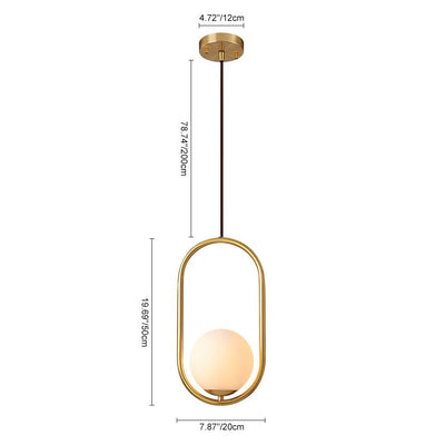 Modern Brass Hanging Globe Pendant Light Fixture, Adjustable Height, Glass Orb Shade