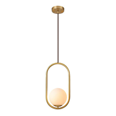 Modern Brass Hanging Globe Pendant Light Fixture, Adjustable Height, Glass Orb Shade