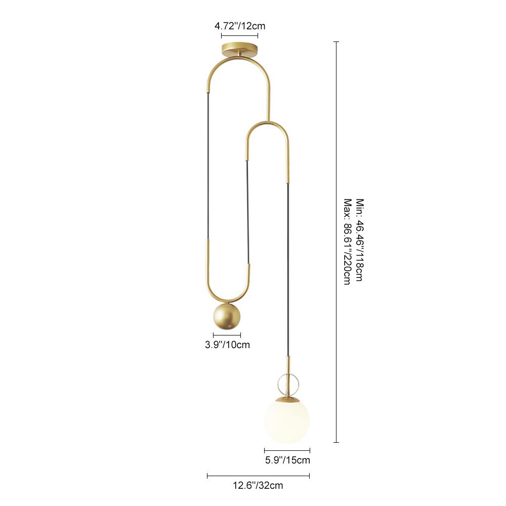 Modern Glass Globe Lifting Pendant Light Brass Finish Dimmable Adjustable Fixture