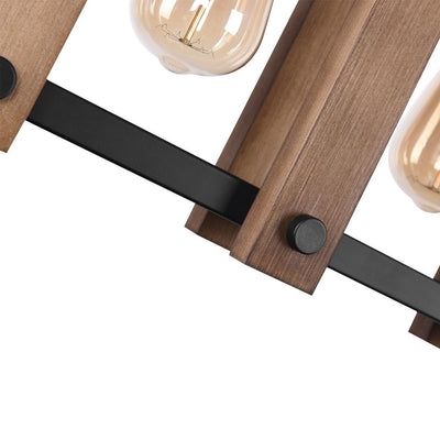 Contemporary Industrial Wood Linear Pendant Light, Five Bulb Kitchen Island Fixture