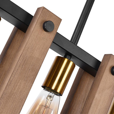 Contemporary Industrial Wood Linear Pendant Light, Five Bulb Kitchen Island Fixture