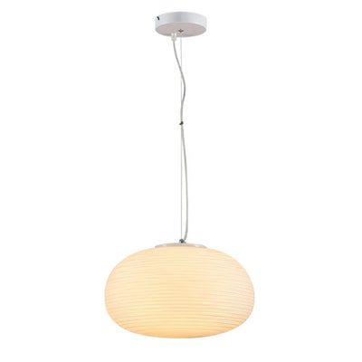 Sleek White Ribbed Glass Lantern Pendant Light, Adjustable Height, UL Listed