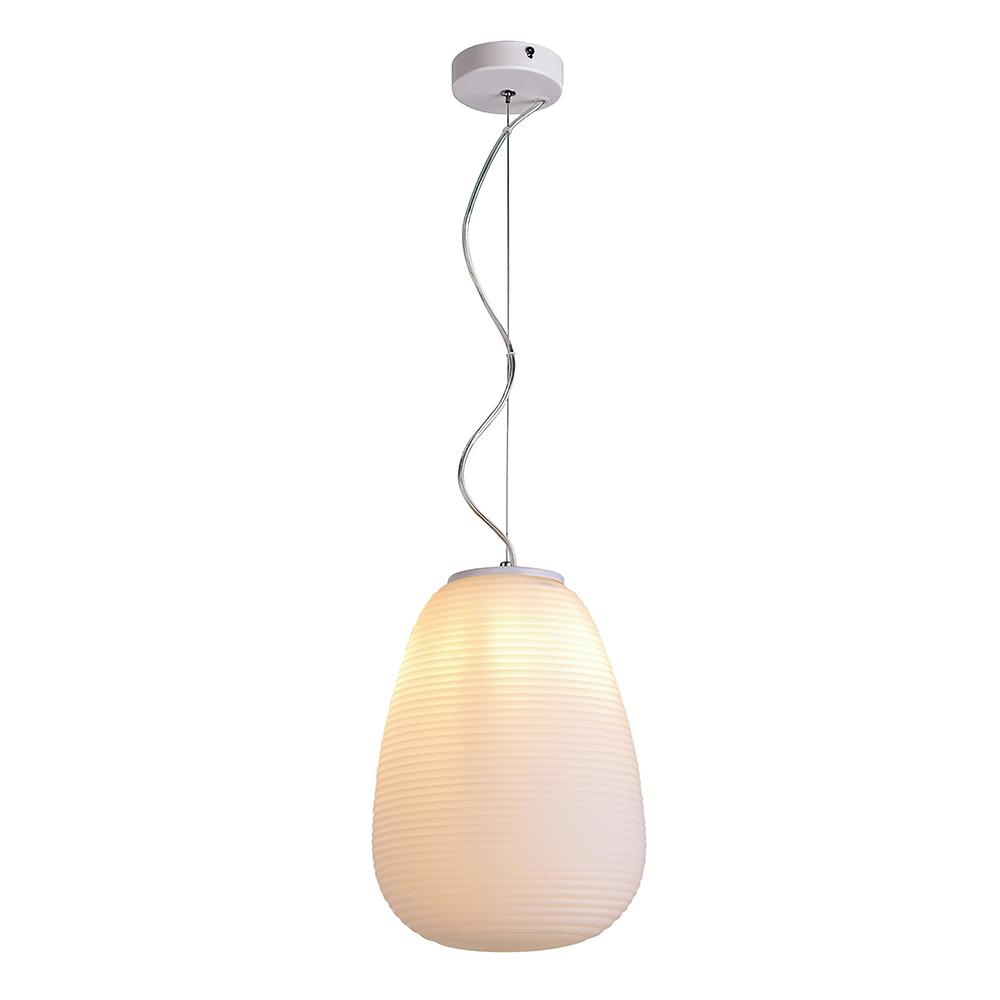 Sleek White Ribbed Glass Lantern Pendant Light, Adjustable Height, UL Listed