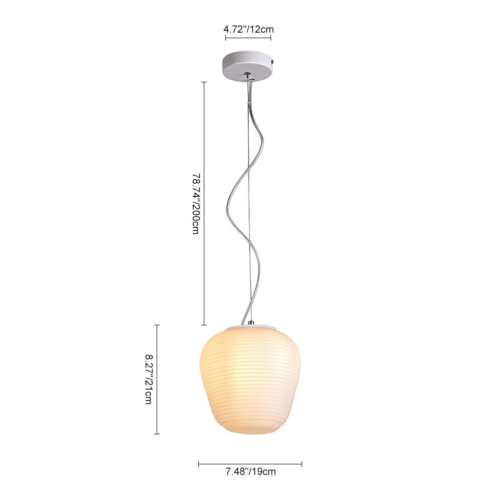 Sleek White Ribbed Glass Lantern Pendant Light, Adjustable Height, UL Listed