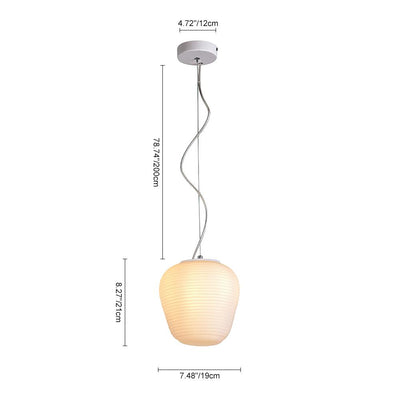 Sleek White Ribbed Glass Lantern Pendant Light, Adjustable Height, UL Listed