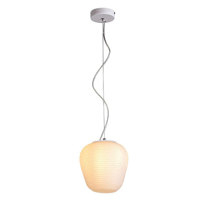 Sleek White Ribbed Glass Lantern Pendant Light, Adjustable Height, UL Listed
