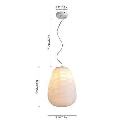 Sleek White Ribbed Glass Lantern Pendant Light, Adjustable Height, UL Listed