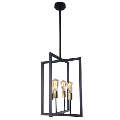 Modern Square Metal Linear Pendant Lighting Fixture, Black Finish, 4-Light E26
