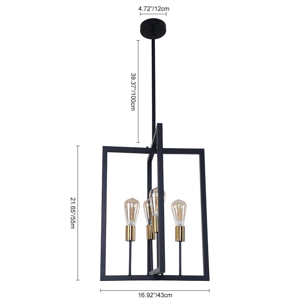 Modern Square Metal Linear Pendant Lighting Fixture, Black Finish, 4-Light E26