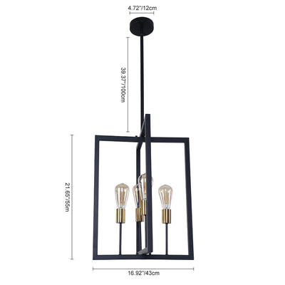 Modern Square Metal Linear Pendant Lighting Fixture, Black Finish, 4-Light E26