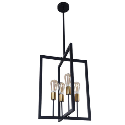 Modern Square Metal Linear Pendant Lighting Fixture, Black Finish, 4-Light E26