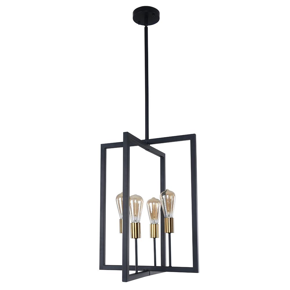 Modern Square Metal Linear Pendant Lighting Fixture, Black Finish, 4-Light E26