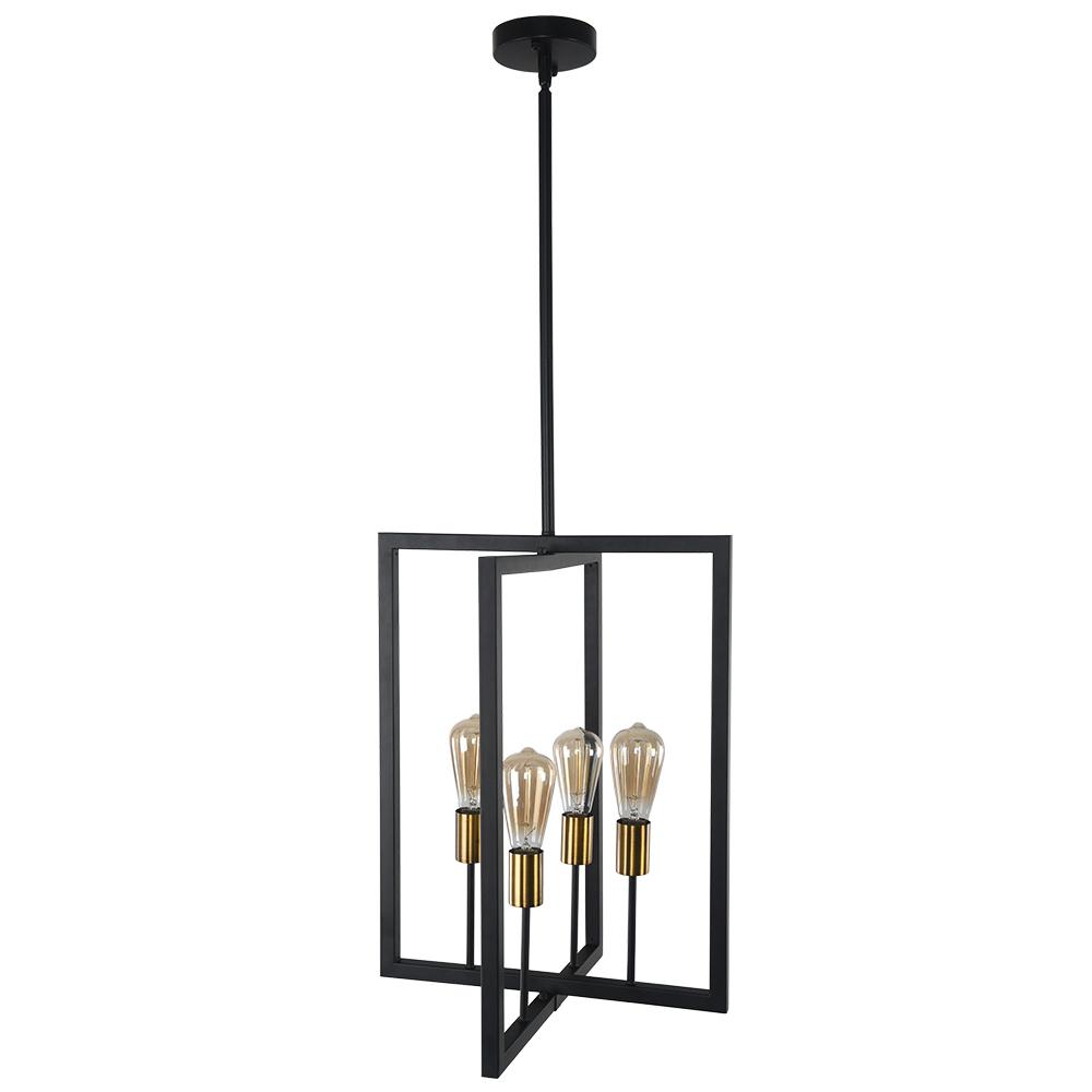 Modern Square Metal Linear Pendant Lighting Fixture, Black Finish, 4-Light E26