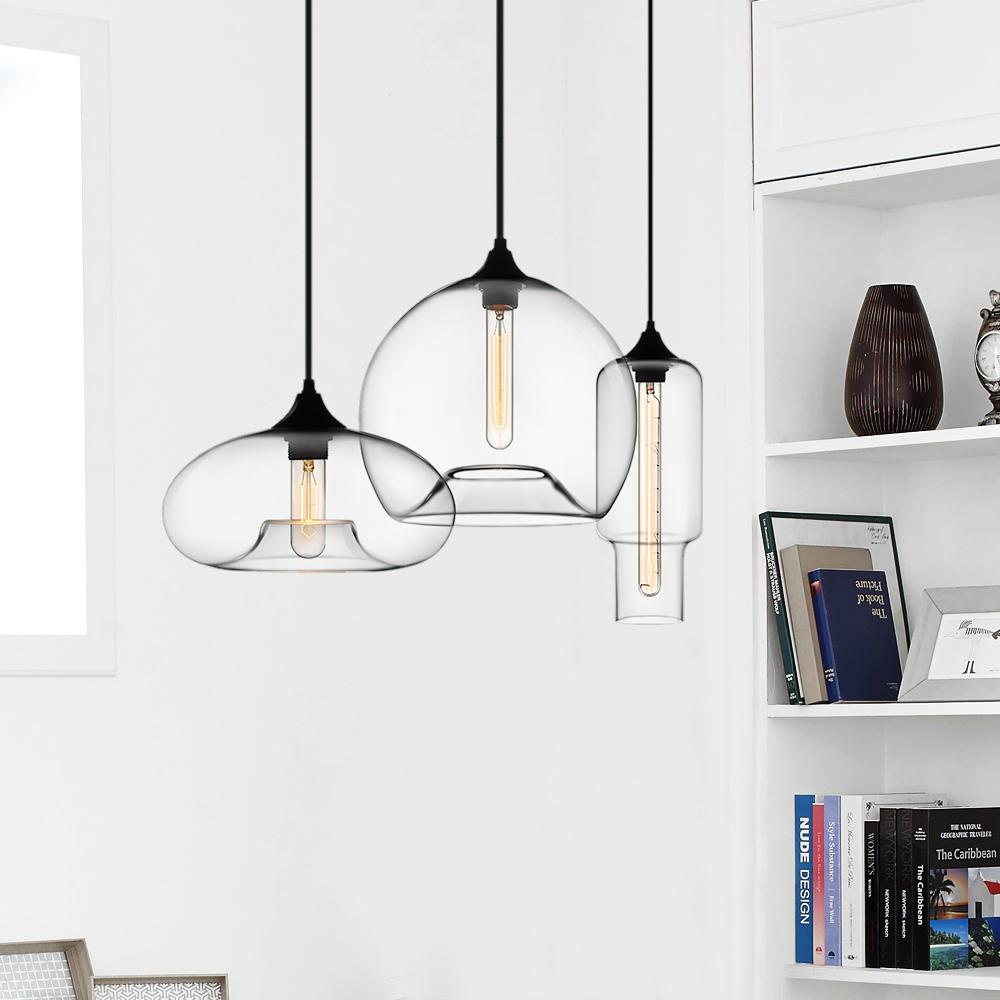 Modern 3-Light Cluster Geometric Glass Pendant Lighting for Kitchen Dining Area