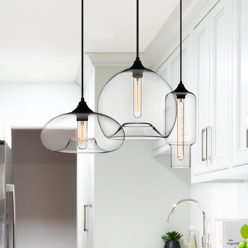 Modern 3-Light Cluster Geometric Glass Pendant Lighting for Kitchen Dining Area