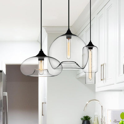 Modern 3-Light Cluster Geometric Glass Pendant Lighting for Kitchen Dining Area
