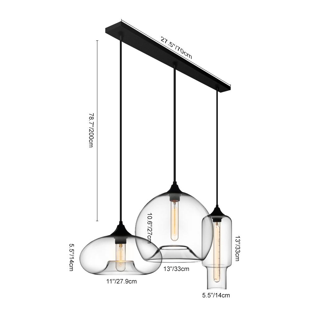 Modern 3-Light Cluster Geometric Glass Pendant Lighting for Kitchen Dining Area