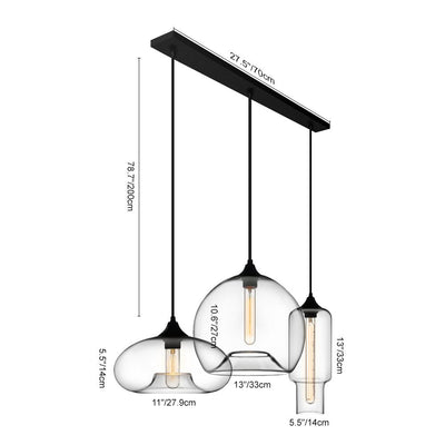 Modern 3-Light Cluster Geometric Glass Pendant Lighting for Kitchen Dining Area