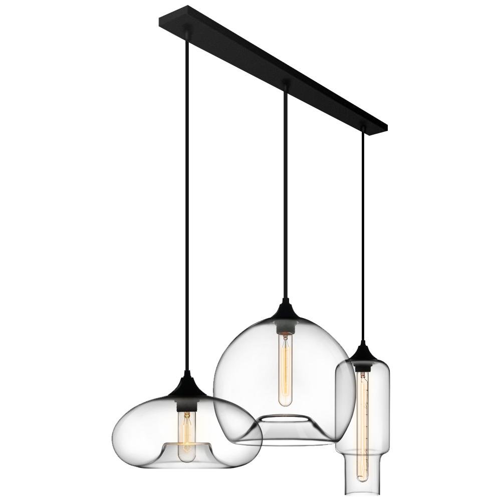 Modern 3-Light Cluster Geometric Glass Pendant Lighting for Kitchen Dining Area