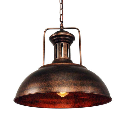 Rustic Metal Dome Hanging Pendant Light, Adjustable Chain, Industrial Farmhouse Style