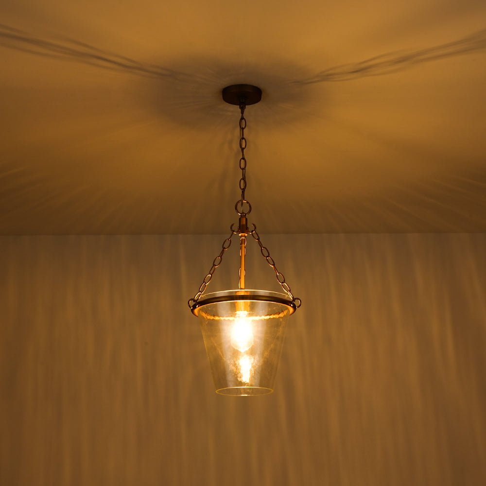 Modern Clear Leaves Glass Pendant Light, 1-Light Barrel Dimmable Brass Fixture