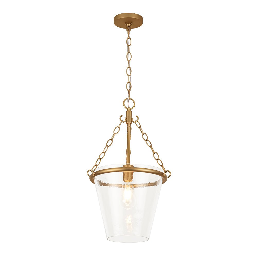 Modern Clear Leaves Glass Pendant Light, 1-Light Barrel Dimmable Brass Fixture