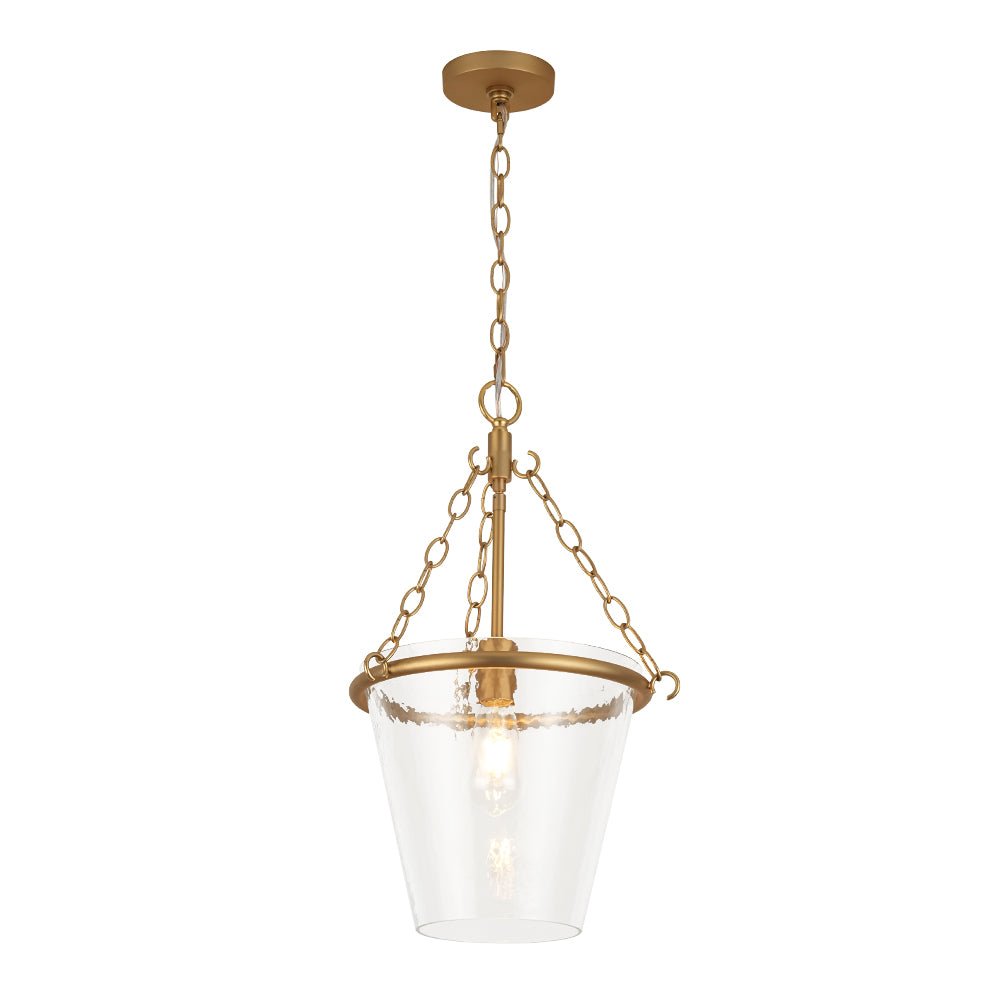 Modern Clear Leaves Glass Pendant Light, 1-Light Barrel Dimmable Brass Fixture