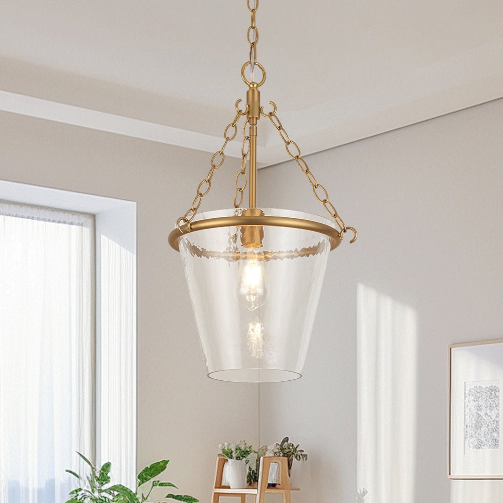 Modern Clear Leaves Glass Pendant Light, 1-Light Barrel Dimmable Brass Fixture