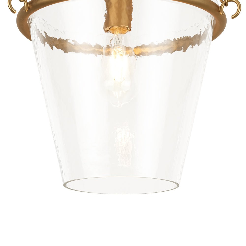 Modern Clear Leaves Glass Pendant Light, 1-Light Barrel Dimmable Brass Fixture