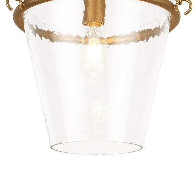 Modern Clear Leaves Glass Pendant Light, 1-Light Barrel Dimmable Brass Fixture