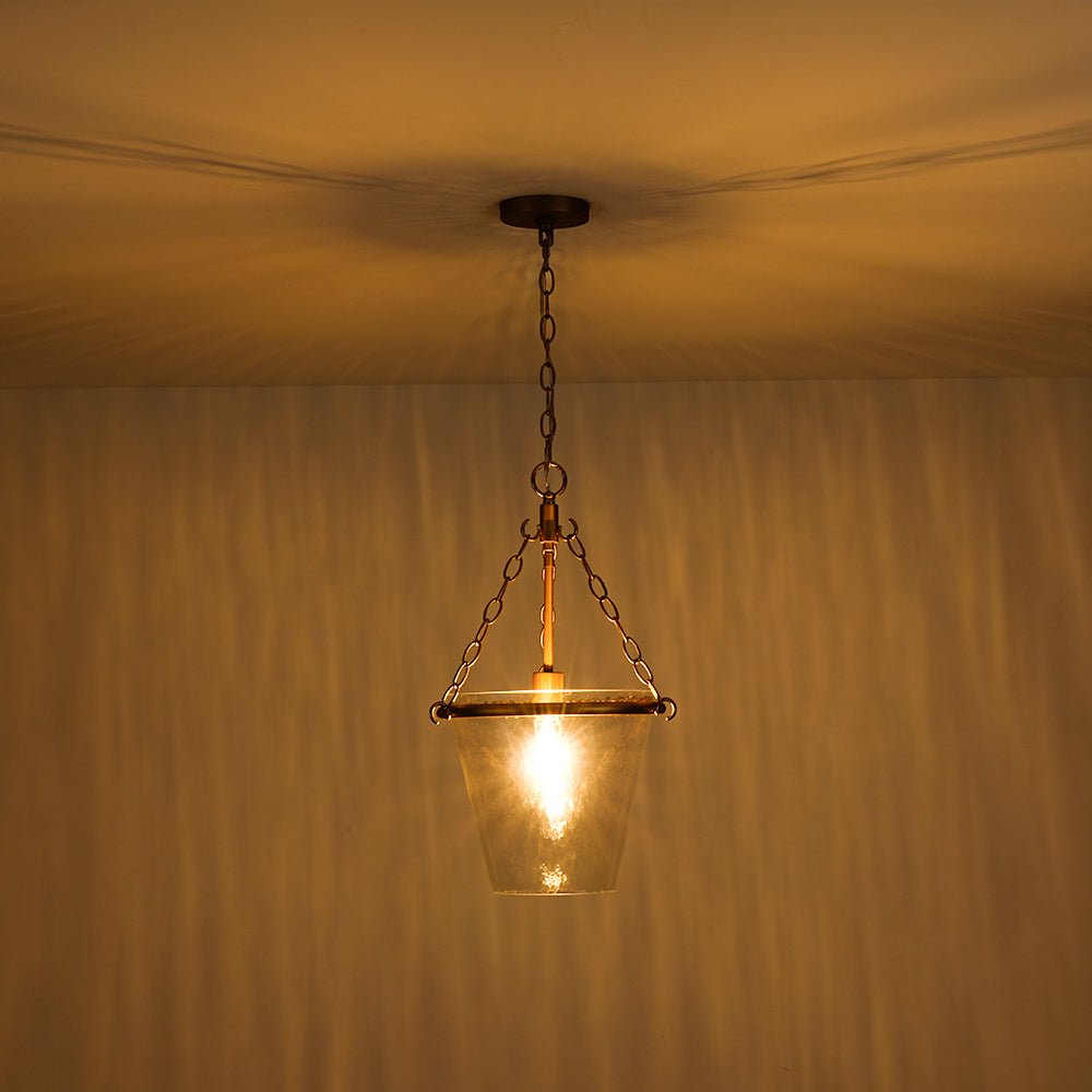 Modern Clear Leaves Glass Pendant Light, 1-Light Barrel Dimmable Brass Fixture