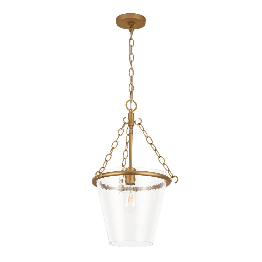 Modern Clear Leaves Glass Pendant Light, 1-Light Barrel Dimmable Brass Fixture